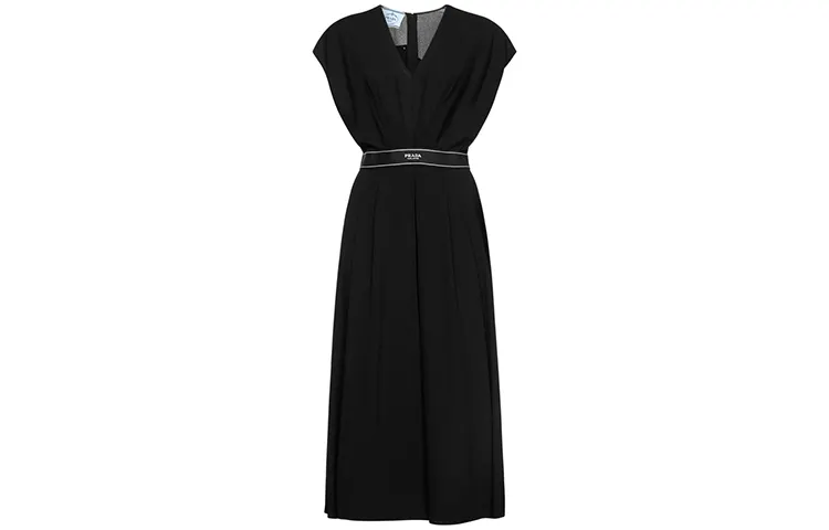 PRADA Short Sleeved Dresses Women's Black V Neck Moderate