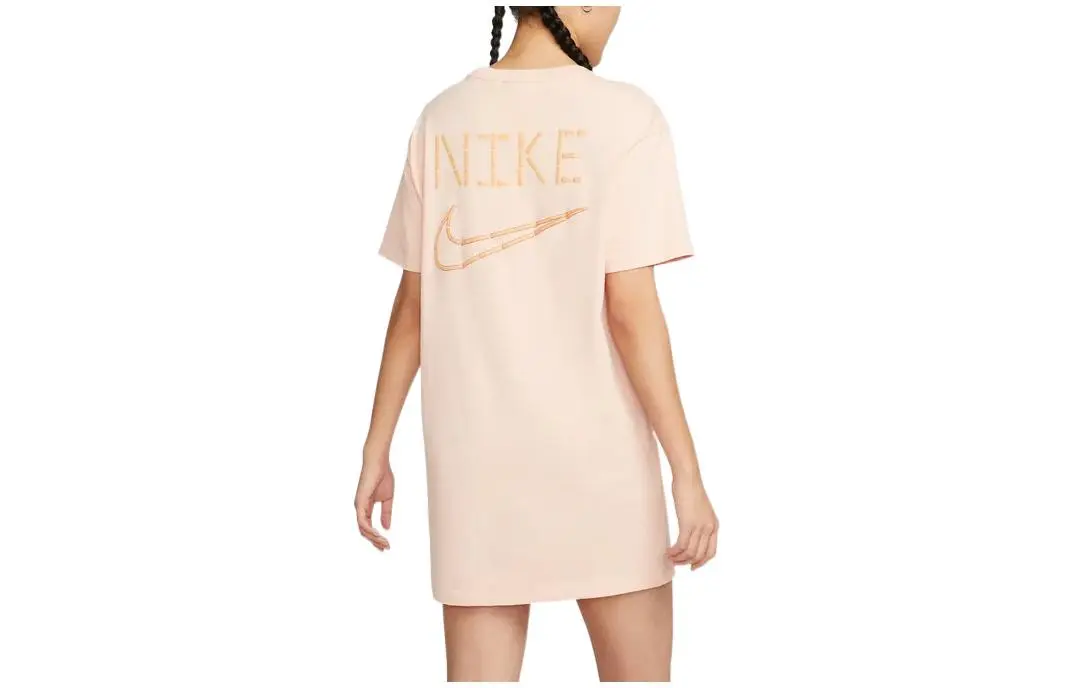 Nike Short-Sleeved Dresses Women's Light Beige Crew Neck Moderate Short Bodycon Skirt