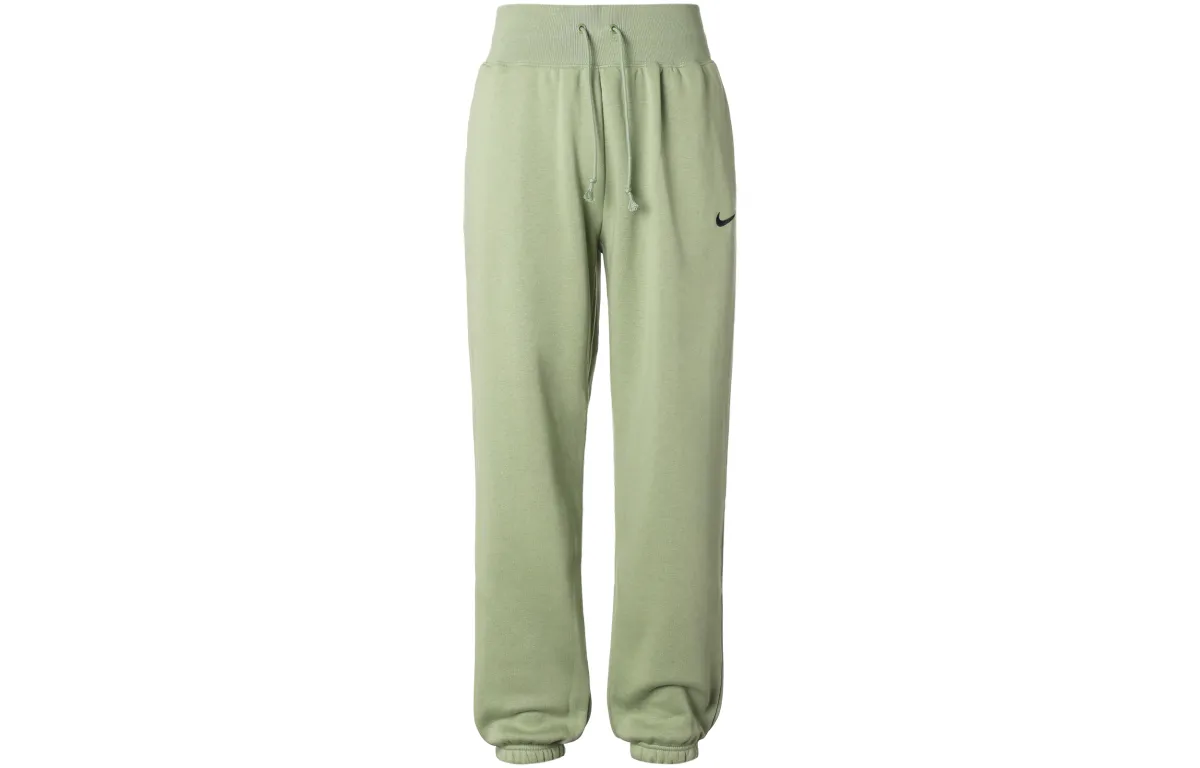 Nike Phoenix Fleece Solid Color Lace Up Elastic Cuff Loose Fit Fleece Lined Knitted Sweatpants Women's Oil Green