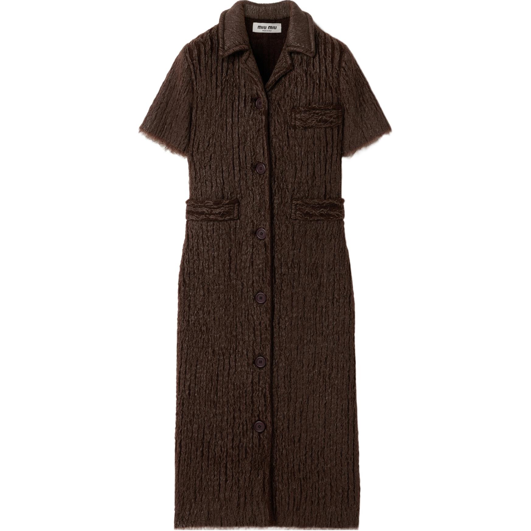 MIU MIU FW24 Short Sleeved Dress Women's Cocoa Brown
