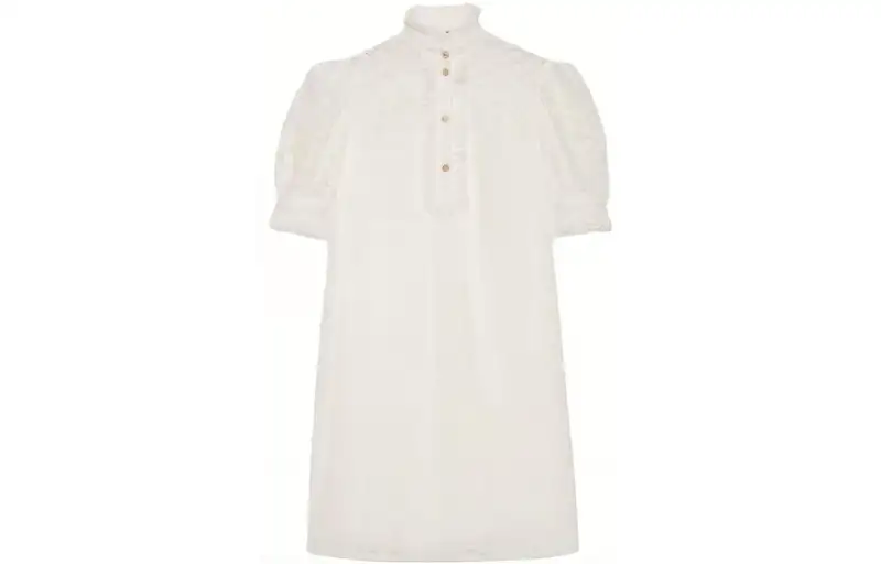 GUCCI Short Sleeved Dresses Women's White Stand Collar Moderate Short