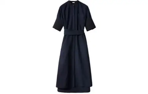 LOEWE Short Sleeved Dresses Women's Dark Blue Crew Neck Moderate Mid Length