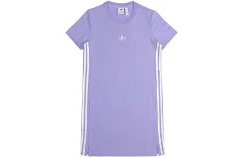 Adidas originals Clover Adicolor Dress Classic Three Stripes Casual Breathable Sports Style Short Sleeve Dress Women's Bright Purple