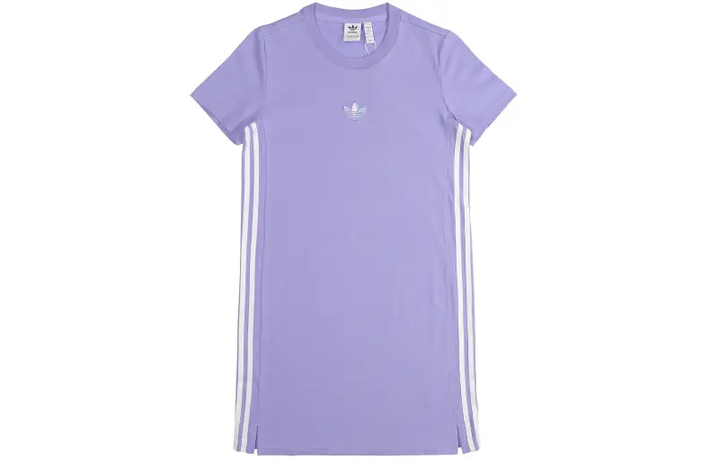 Adidas originals Clover Adicolor Dress Classic Three Stripes Casual Breathable Sports Style Short Sleeve Dress Women's Bright Purple