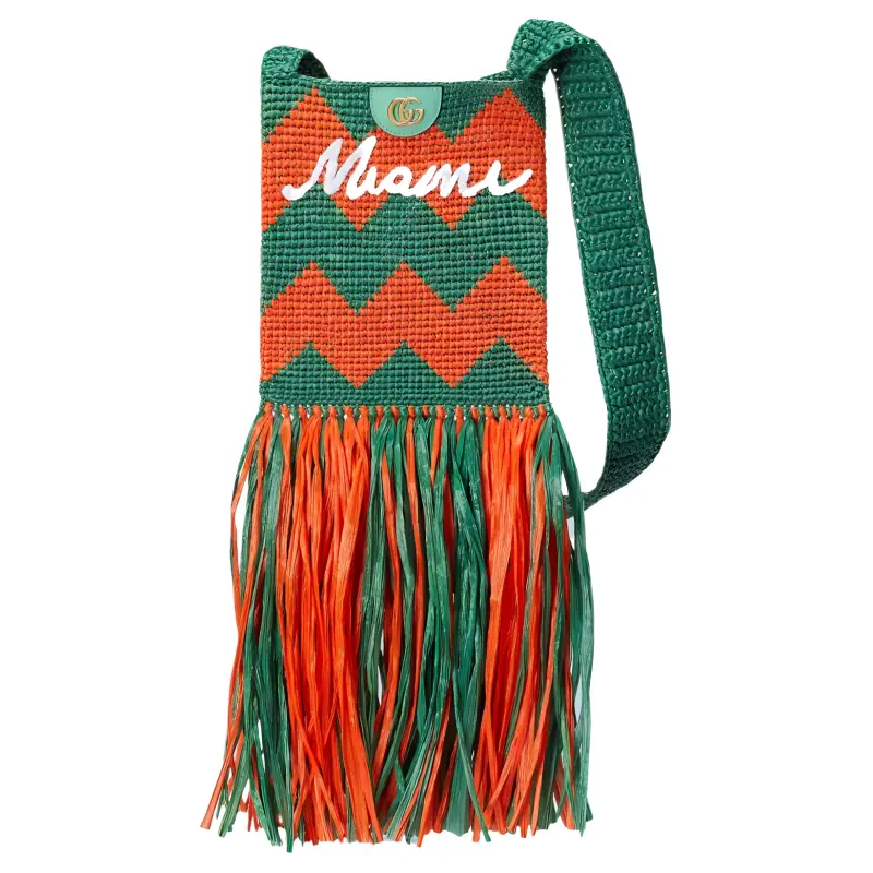 GUCCI Straw Woven Crossbody Bag, Shoulder Bag Women's Green & Orange