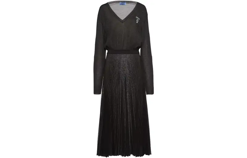 PRADA Long Sleeved Dresses Women's Black V Neck Moderate