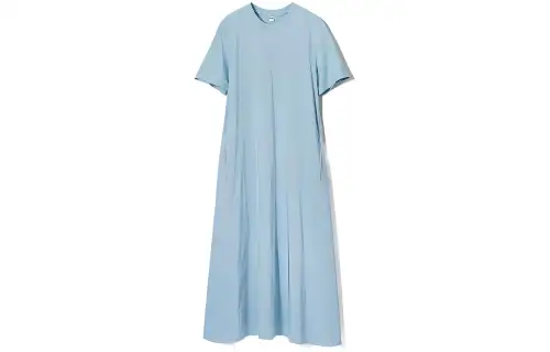 UNIQLO Short Sleeved Dresses Women's Aqua Blue Crew Neck Moderate Mid Length