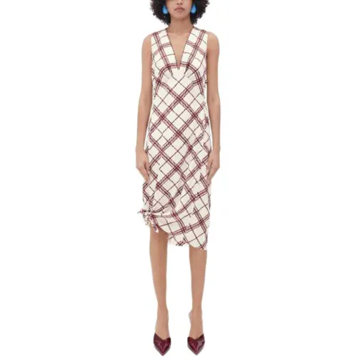 Bottega Veneta Sleeveless Dresses Women's White Red V Neck Mid Length