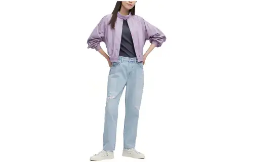 UNIQLO SS23 Jeans Women's Pink/Blue Moderate Ripped Pants