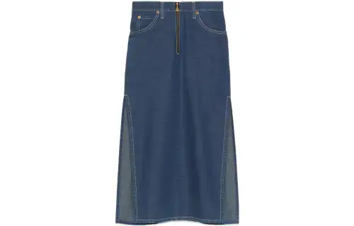 GUCCI Denim Long Skirts Women's Blue Mid Length A Line Skirt