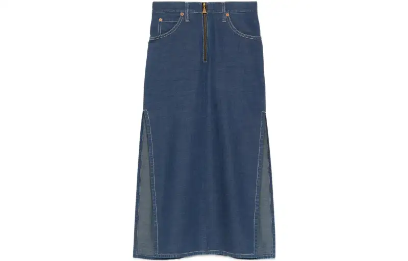 GUCCI Denim Long Skirts Women's Blue Mid Length A Line Skirt