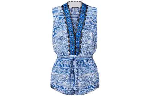 LOUIS VUITTON Lace Trim Monogram Tile Playsuit