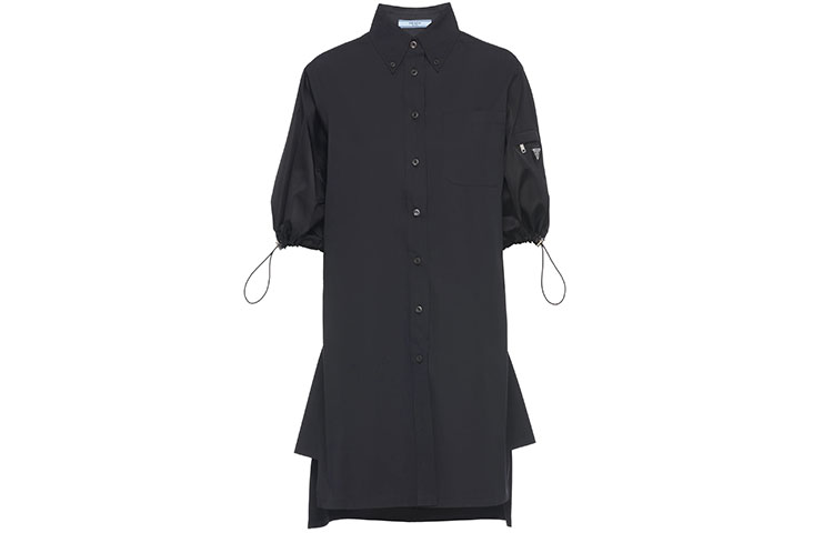 PRADA Short Sleeved Dresses Women's Black Square Collar Moderate