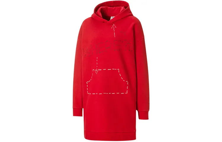 PUMA Long-Sleeved Dresses Women's Red Hooded Thickened Short