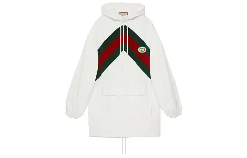 GUCCI Chenille Web Hooded Dress White