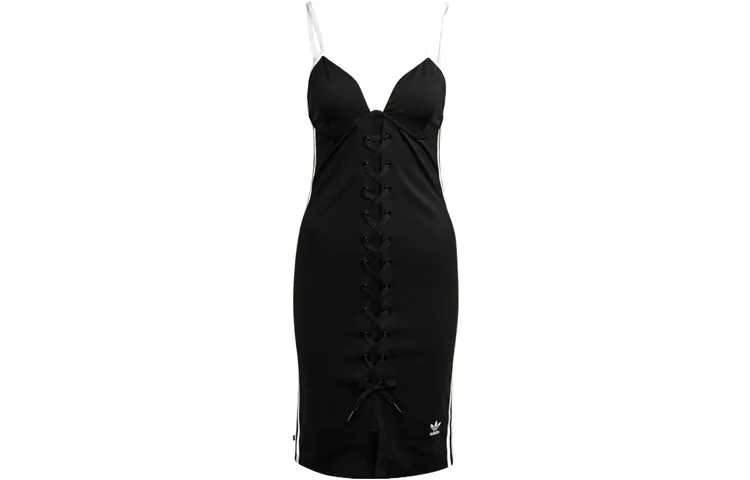 Adidas Originals Clover Spice Bandage Collection Slip Dresses Women's Black V-neck Moderate Short
