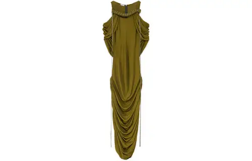 LOEWE Short Sleeved Dresses Women's Green Boat Neck Thin