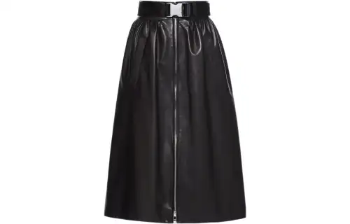 PRADA Leather Long Skirts Women's Black Moderate Mid Length A Line Skirt