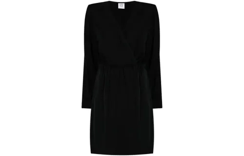 Vetements Long Sleeved Dresses Women's Black V Neck