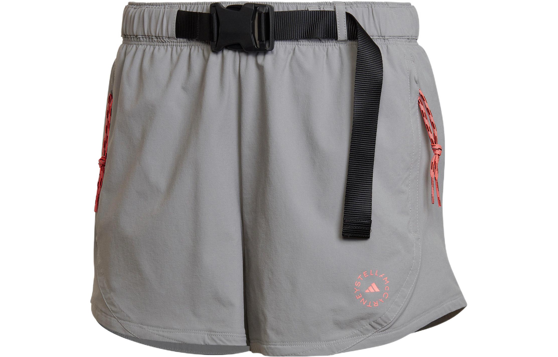 Adidas x Stella McCartney стиль ремень лето высокая талия со шнурками Подходящая эмблема стандартный Свободный для отдыха шорты женский серебро серый