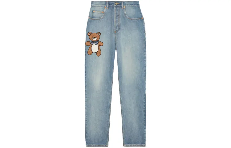 GUCCI Jeans Women's Denim Blue Moderate Straight Fit Pants