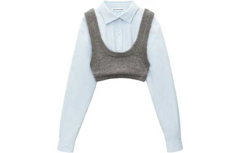Alexander wang square neck knitted camisole striped hot girl shirt suit women's style