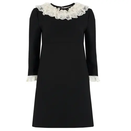 MIU MIU Long Sleeved Dresses Women's Black Crew Neck Moderate