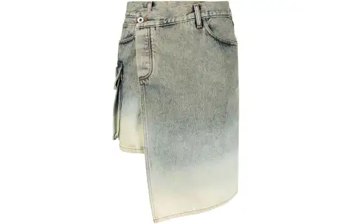 OFF-WHITE Asymmetrical blue denim skirt, cut