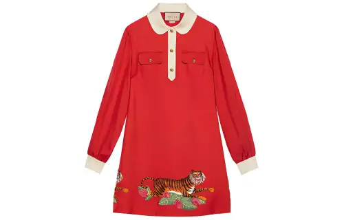 GUCCI SS22 Long Sleeved Dress Women's Red