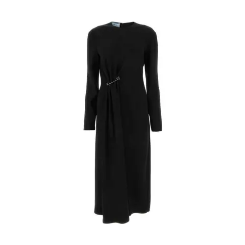 PRADA Safety Pin Detailed Gathered Midi Dress