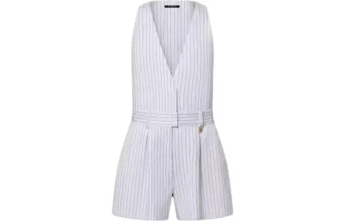 LOUIS VUITTON Tailored Pinstripe Playsuit Jumpsuit Women's White