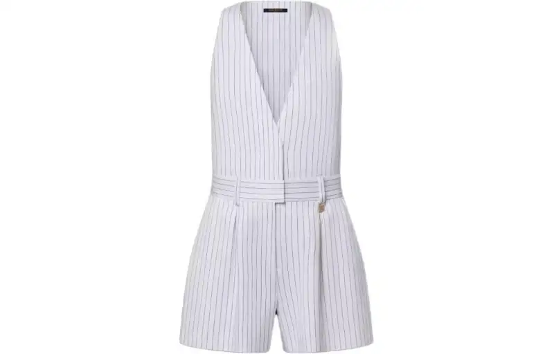 LOUIS VUITTON Tailored Pinstripe Playsuit Jumpsuit Women's White