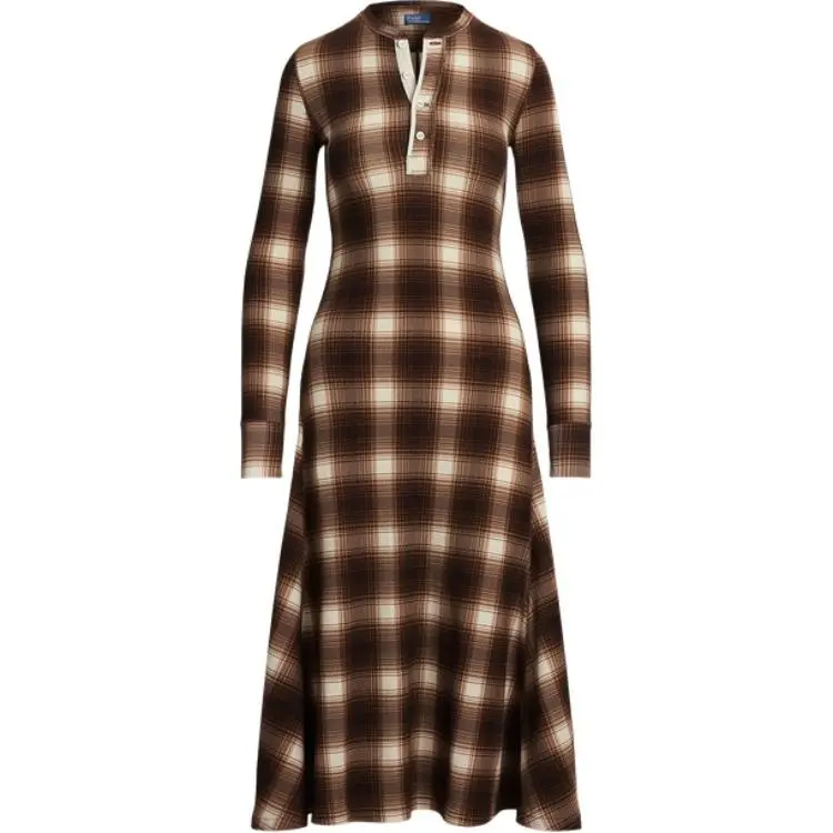 Polo Ralph Lauren FW24 Long Sleeved Dress Classic Version Women's Dark Plaid