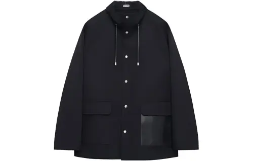 LOEWE Coats Men's Black Stand Collar Moderate Straight Fit