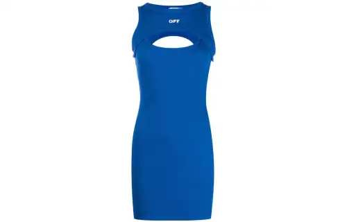 OFF WHITE Sleeveless Dresses Women's Cobalt Blue Crew Neck Moderate Short