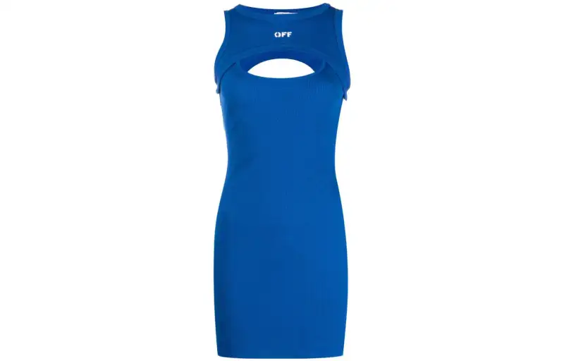 OFF WHITE Sleeveless Dresses Women's Cobalt Blue Crew Neck Moderate Short