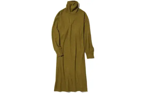 UNIQLO Long Sleeved Dresses Women's Mustard Turtleneck Moderate Mid Length