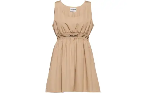 MIU MIU Sleeveless Dresses Women's Beige Yellow Crew Neck Moderate Short