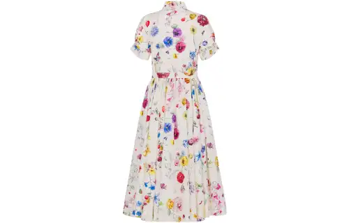 DIOR Short Sleeved Dresses Women's White Square Collar Moderate Mid Length