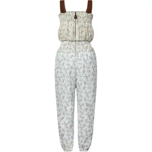 LOUIS VUITTON Floral Print Leather Strap Jumpsuit