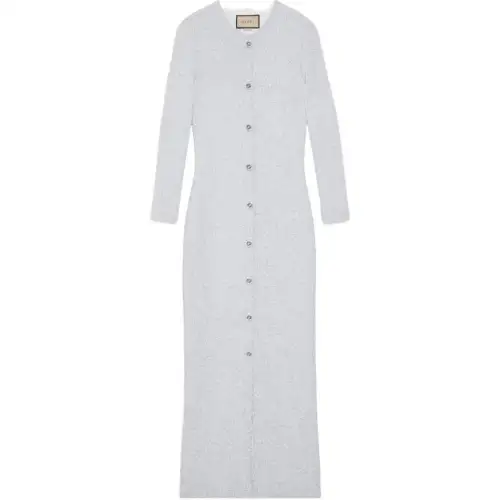 GUCCI Viscose Lame Sequin Embroidery Dress White/Grey