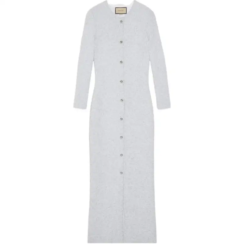 GUCCI Viscose Lame Sequin Embroidery Dress White/Grey
