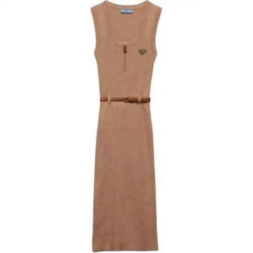 PRADA Ribbed-knit Cotton Midi Dress