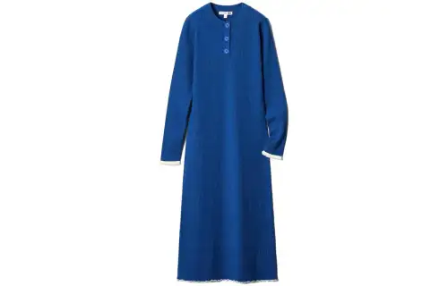 UNIQLO X JW Anderson Uniqlo Jw Anderson Co Branded Series Long Sleeved Dresses Women's Blue Crew Neck Moderate Mid Length