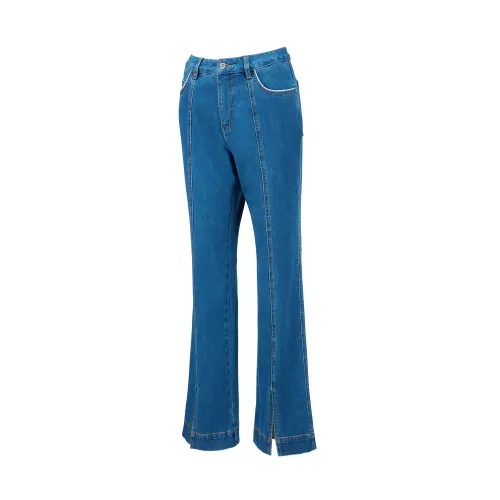 Li Ning Jeans Women's Denim Blue Moderate Flared Pants
