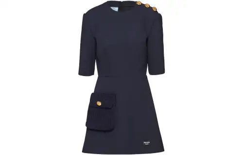 PRADA Short Sleeved Dresses Women's Blue Crew Neck Moderate Short
