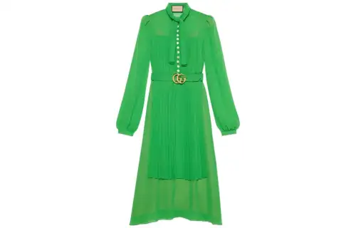 GUCCI Chinese New Year Long Sleeved Dresses Women's Green Ribbon Collar Thin Long
