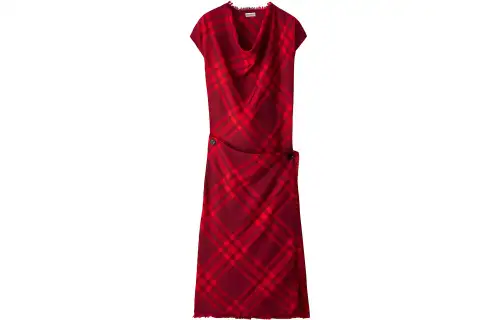 Burberry Check Wool Dress Short Sleeved Dress Women's Red