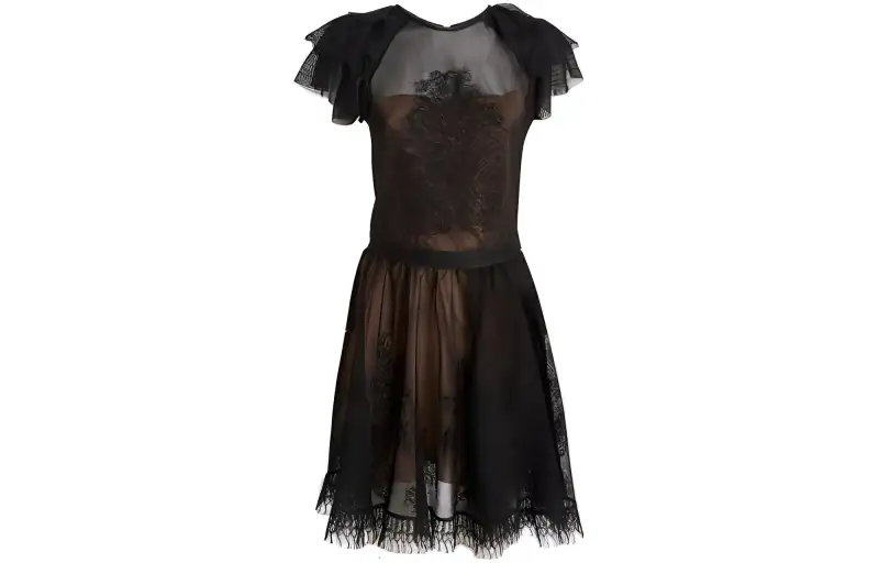 DIOR Short Sleeved Dresses Women's Black Crew Neck Moderate Short