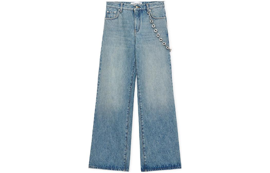 LOEWE Loewe FW23 washed effect casual straight jeans for women, washed denim blue